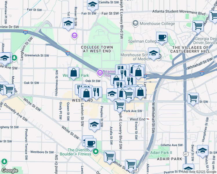 map of restaurants, bars, coffee shops, grocery stores, and more near 979 Howell Place Southwest in Atlanta