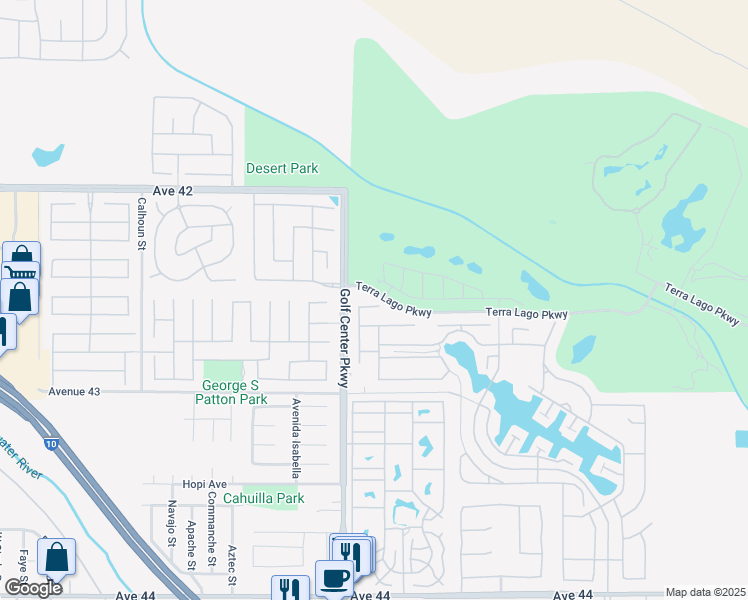 map of restaurants, bars, coffee shops, grocery stores, and more near 84072 Colibri Court in Indio