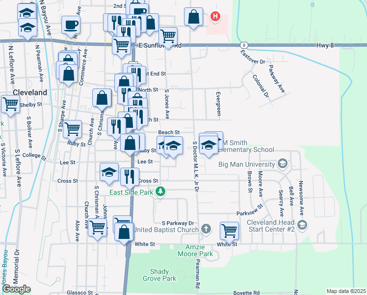 map of restaurants, bars, coffee shops, grocery stores, and more near 300-504 Doctor Martin Luther King Junior Drive in Cleveland