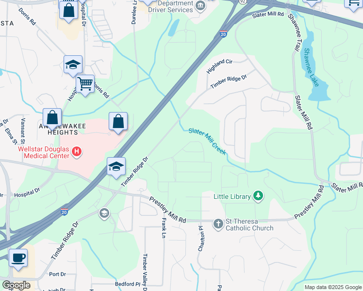 map of restaurants, bars, coffee shops, grocery stores, and more near 2483 Cotton Lane in Douglasville