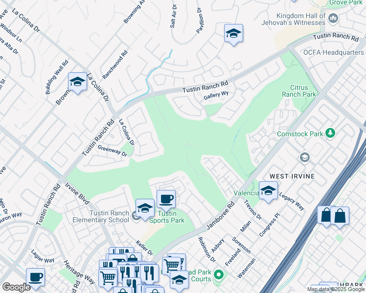 map of restaurants, bars, coffee shops, grocery stores, and more near 12442 Tustin Ranch in Tustin