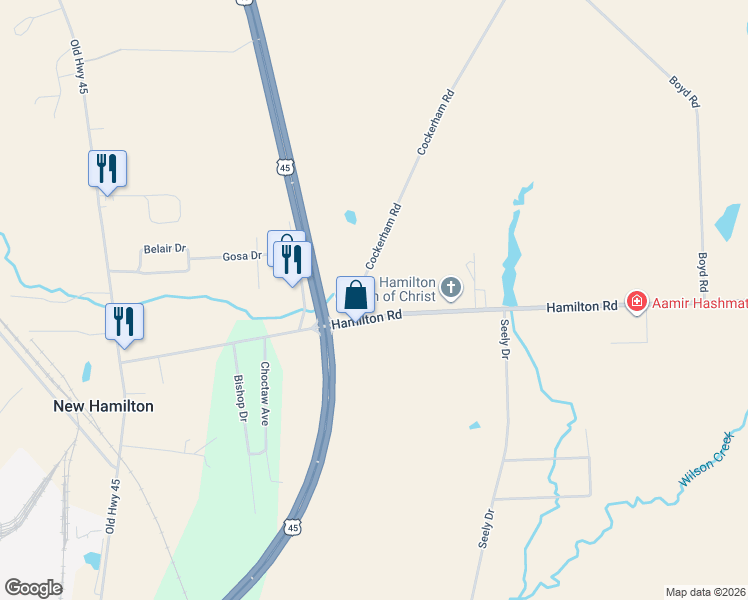 map of restaurants, bars, coffee shops, grocery stores, and more near 40062-40070 Hamilton Road in Hamilton