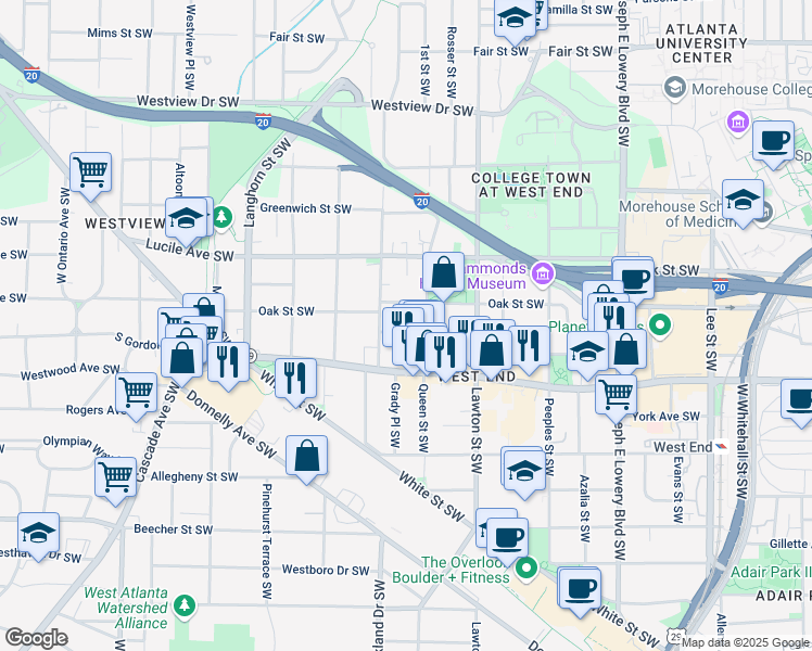 map of restaurants, bars, coffee shops, grocery stores, and more near 1171 Eggleston Street Southwest in Atlanta