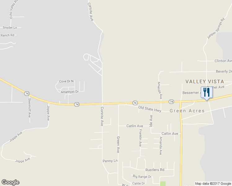 map of restaurants, bars, coffee shops, grocery stores, and more near 33030 California 74 in Hemet