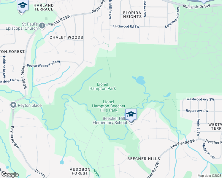 map of restaurants, bars, coffee shops, grocery stores, and more near Lionel Hampton Trail in Atlanta
