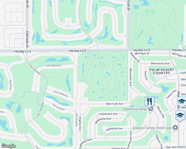 map of restaurants, bars, coffee shops, grocery stores, and more near 42565 Virginia Avenue in Palm Desert