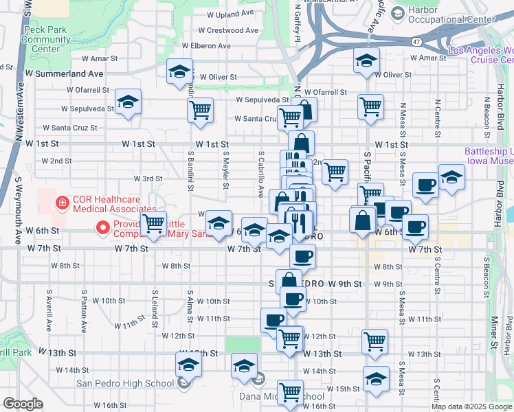 map of restaurants, bars, coffee shops, grocery stores, and more near 506 South Cabrillo Avenue in Los Angeles