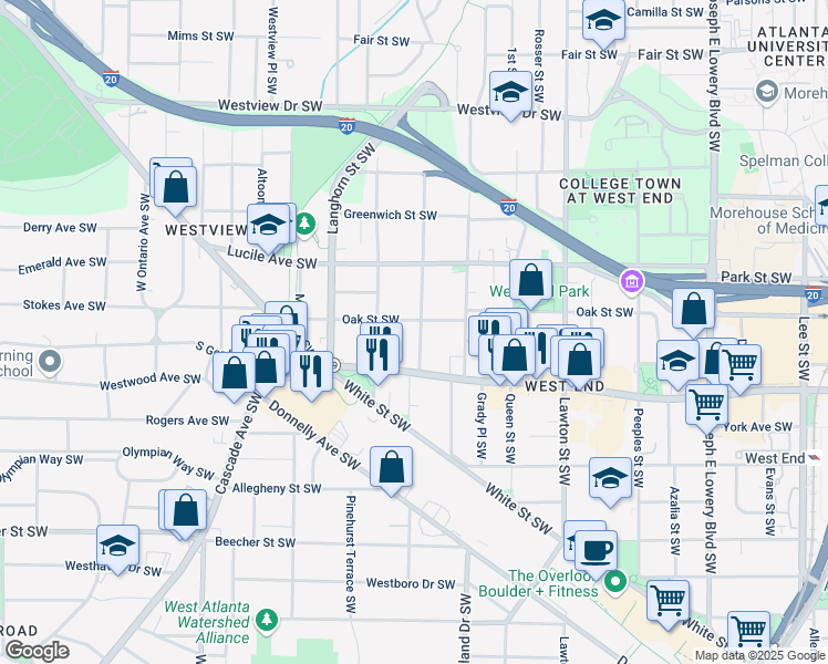 map of restaurants, bars, coffee shops, grocery stores, and more near 549 Atwood Street Southwest in Atlanta