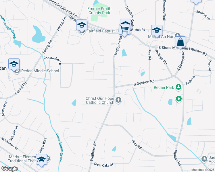 map of restaurants, bars, coffee shops, grocery stores, and more near 6016 South Deshon Court in Lithonia