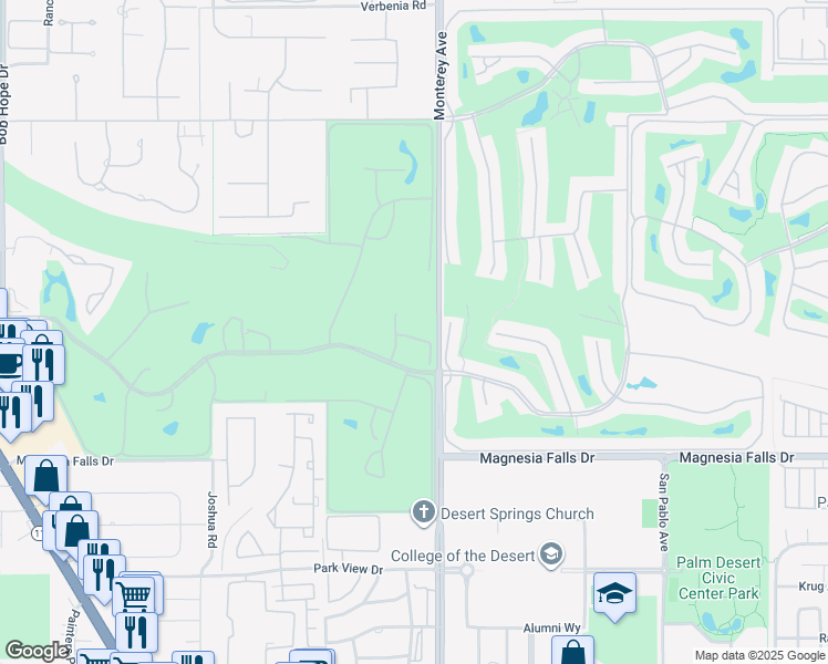 map of restaurants, bars, coffee shops, grocery stores, and more near 6 Palomas Drive in Rancho Mirage