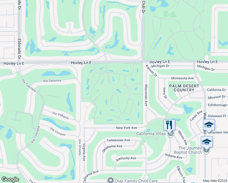 map of restaurants, bars, coffee shops, grocery stores, and more near 42268 Edessa Street in Palm Desert
