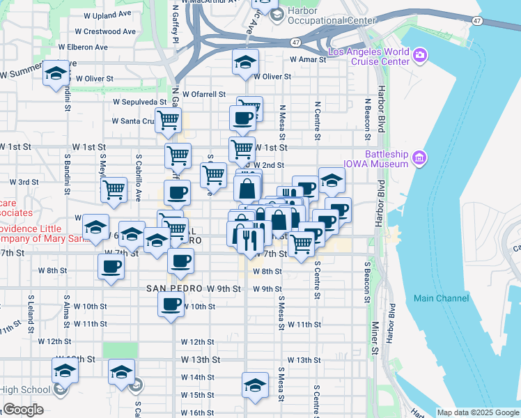 map of restaurants, bars, coffee shops, grocery stores, and more near 447 West 5th Street in Los Angeles
