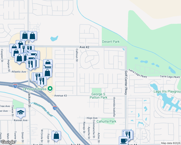 map of restaurants, bars, coffee shops, grocery stores, and more near 42522 Contessa Court in Indio