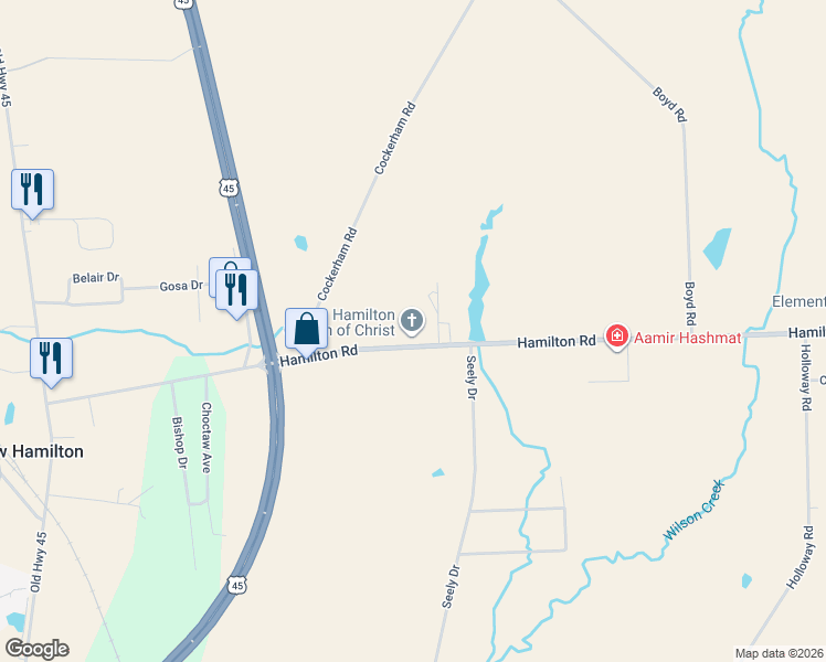 map of restaurants, bars, coffee shops, grocery stores, and more near 40084 Hamilton Rd in Hamilton