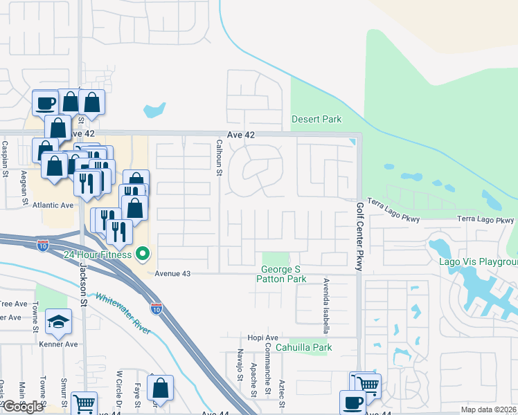 map of restaurants, bars, coffee shops, grocery stores, and more near 42522 Contessa Court in Indio