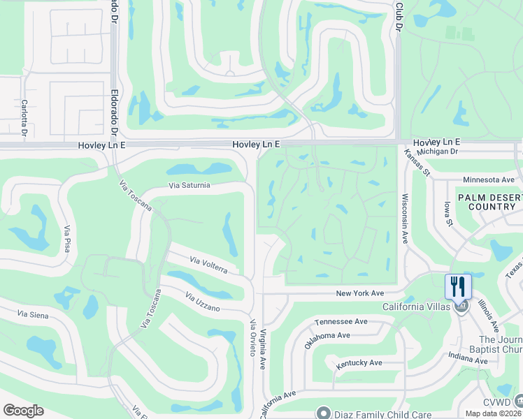 map of restaurants, bars, coffee shops, grocery stores, and more near 42812 Scirocco Road in Palm Desert