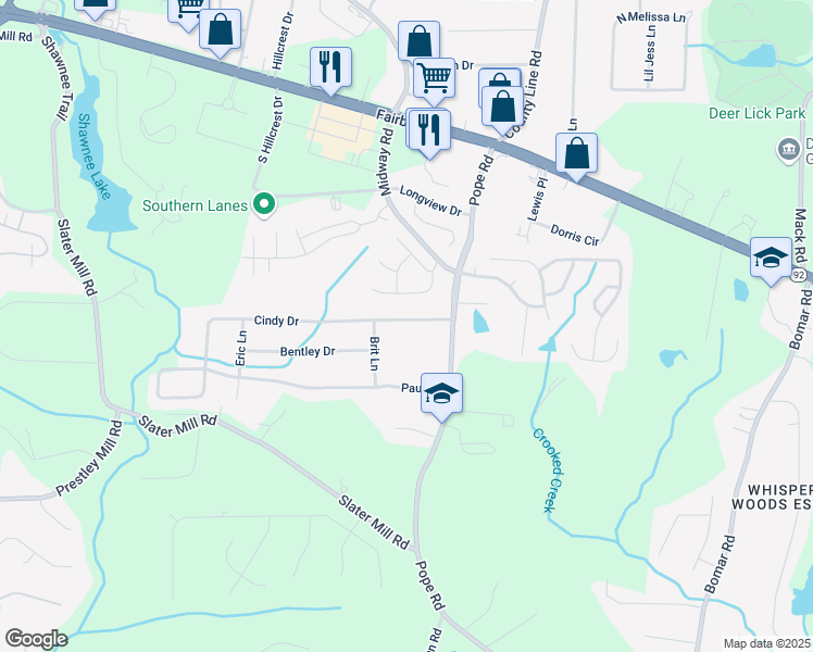 map of restaurants, bars, coffee shops, grocery stores, and more near 3757 Cindy Drive in Douglasville