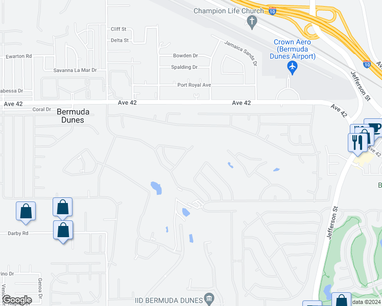 map of restaurants, bars, coffee shops, grocery stores, and more near 42484 Bellagio Drive in Bermuda Dunes
