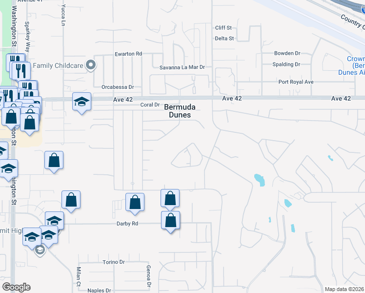 map of restaurants, bars, coffee shops, grocery stores, and more near 78810 Montego Circle in Bermuda Dunes