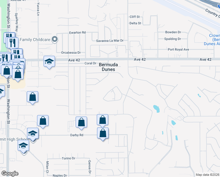 map of restaurants, bars, coffee shops, grocery stores, and more near 78810 Montego Circle in Bermuda Dunes