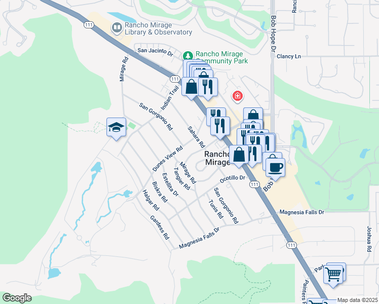 map of restaurants, bars, coffee shops, grocery stores, and more near 42492 Rancho Las Palmas Drive in Rancho Mirage