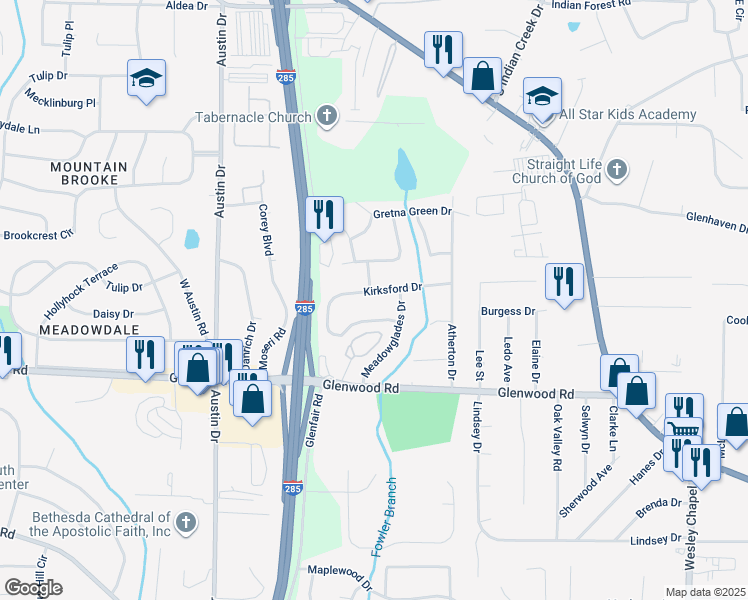 map of restaurants, bars, coffee shops, grocery stores, and more near 1763 Woodsloe Drive in Decatur
