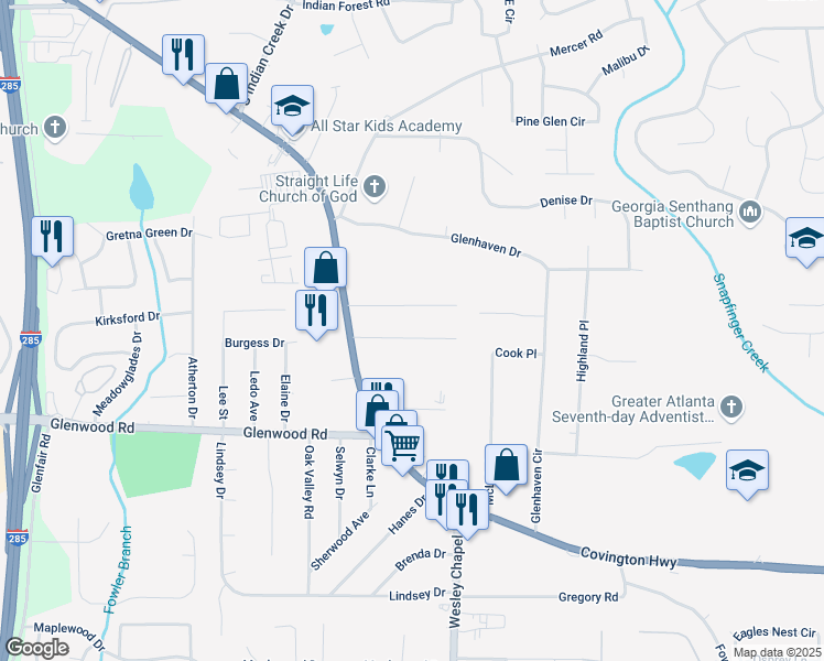 map of restaurants, bars, coffee shops, grocery stores, and more near 4252 Lamar Street in Decatur