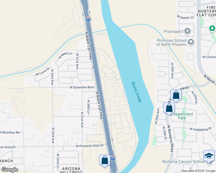 map of restaurants, bars, coffee shops, grocery stores, and more near 28111 North Black Canyon Highway in Phoenix