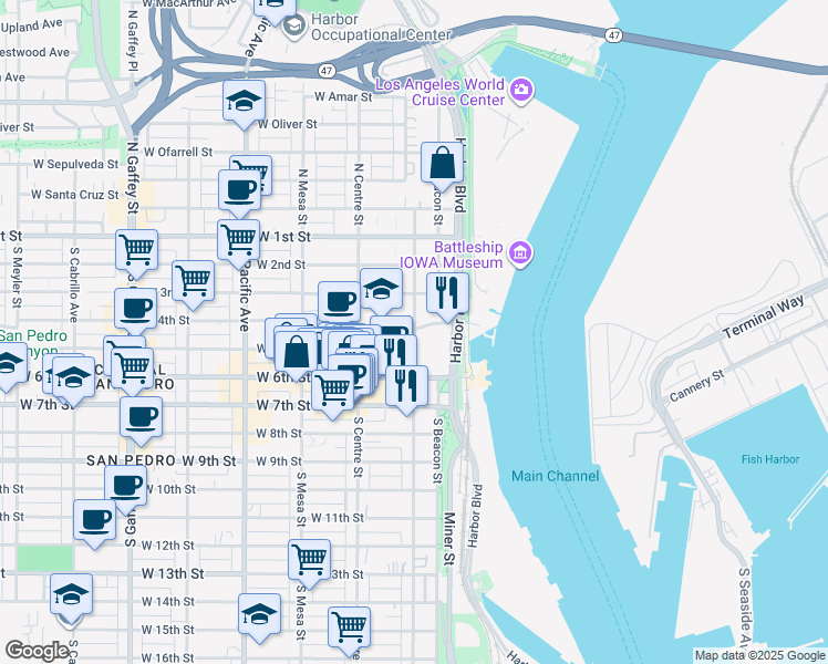 map of restaurants, bars, coffee shops, grocery stores, and more near 426 South Palos Verdes Street in Los Angeles