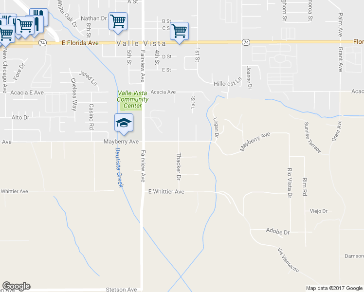map of restaurants, bars, coffee shops, grocery stores, and more near 26280 Thacker Drive in Hemet