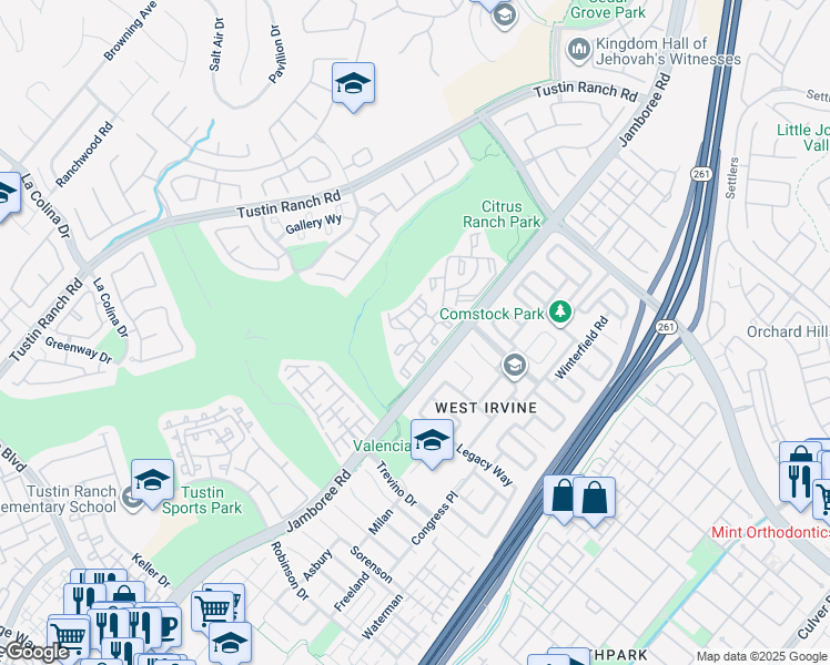 map of restaurants, bars, coffee shops, grocery stores, and more near 2960 Champion Way in Tustin