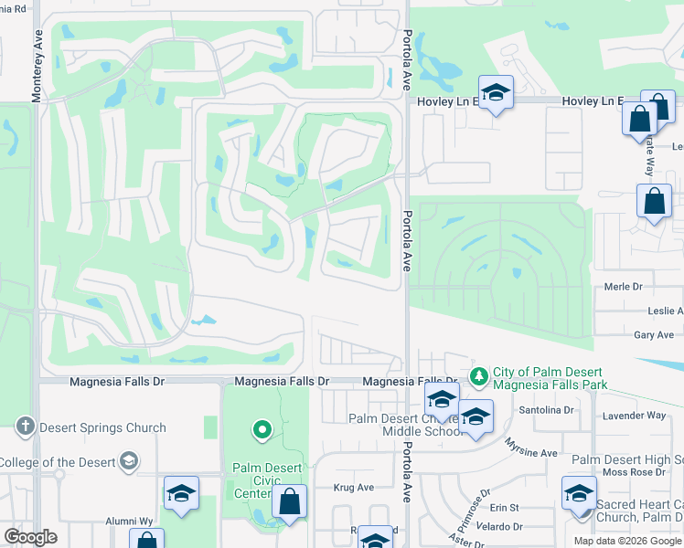 map of restaurants, bars, coffee shops, grocery stores, and more near 152 Cam Arroyo South in Palm Desert