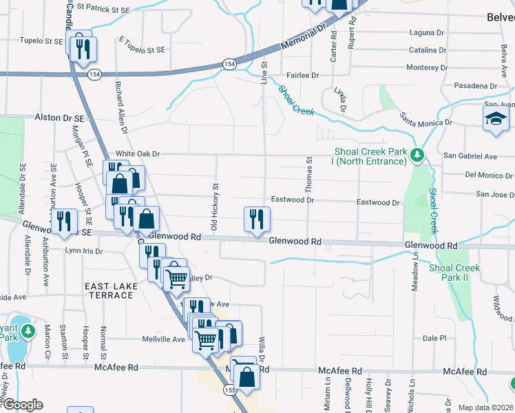 map of restaurants, bars, coffee shops, grocery stores, and more near 1743 Line Street in Decatur
