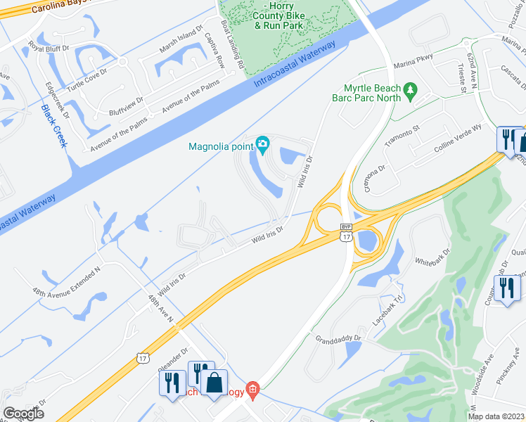 map of restaurants, bars, coffee shops, grocery stores, and more near 4894 Luster Leaf Circle in Myrtle Beach