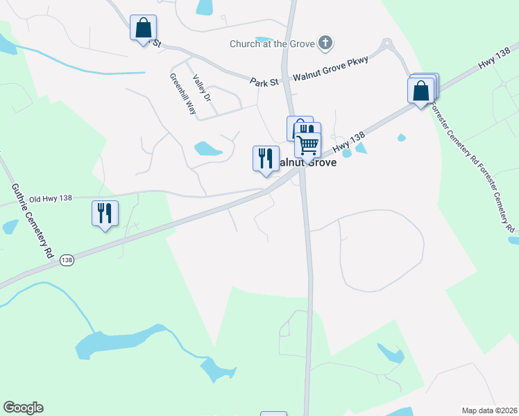 map of restaurants, bars, coffee shops, grocery stores, and more near 721 Thompson Lane in Loganville