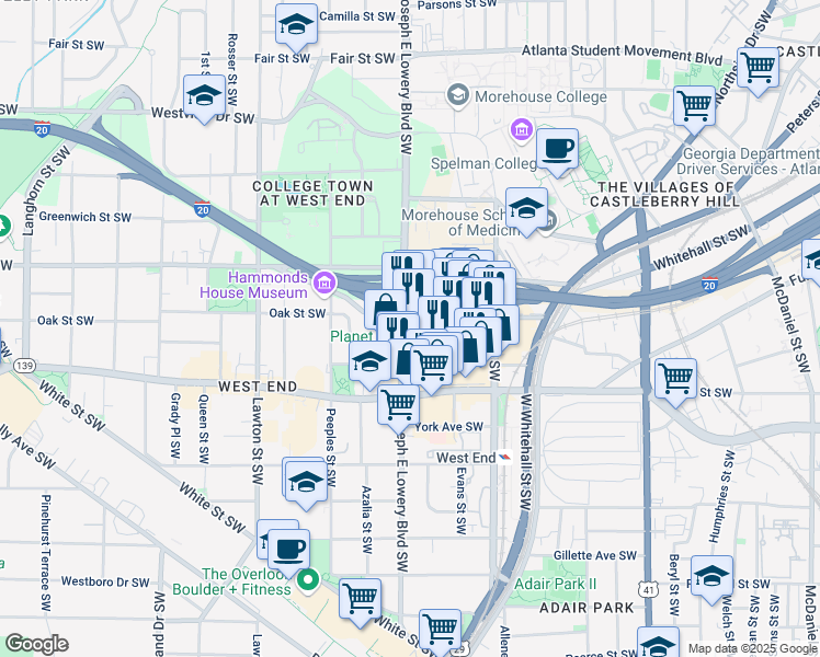 map of restaurants, bars, coffee shops, grocery stores, and more near in Atlanta