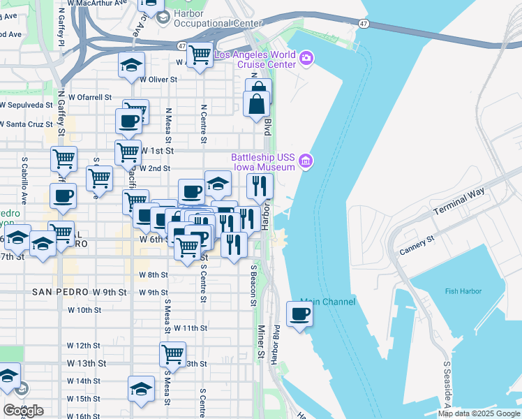 map of restaurants, bars, coffee shops, grocery stores, and more near 444 South Harbor Boulevard in Los Angeles