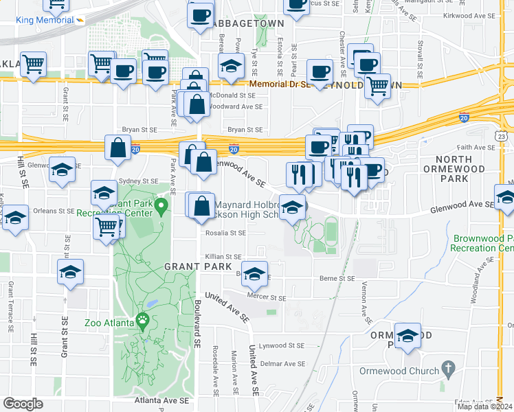 map of restaurants, bars, coffee shops, grocery stores, and more near 702 Hansell Street Southeast in Atlanta