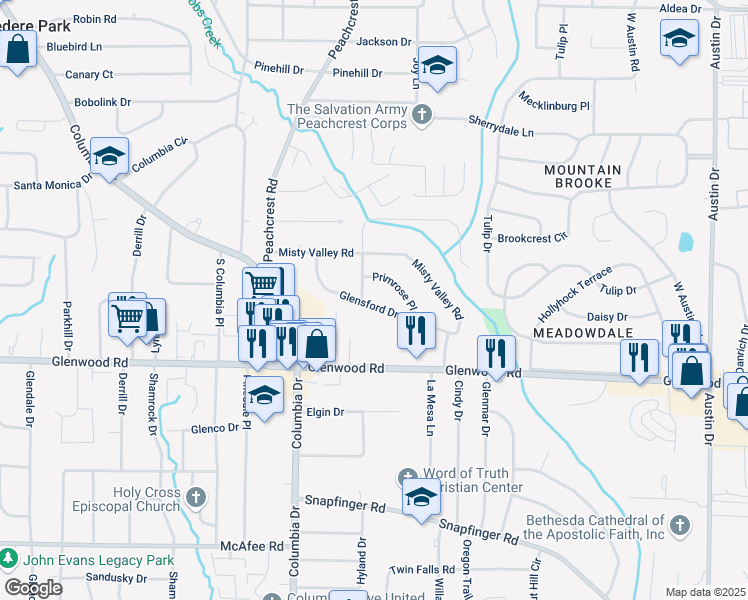 map of restaurants, bars, coffee shops, grocery stores, and more near 3377 Brookfield Lane in Decatur