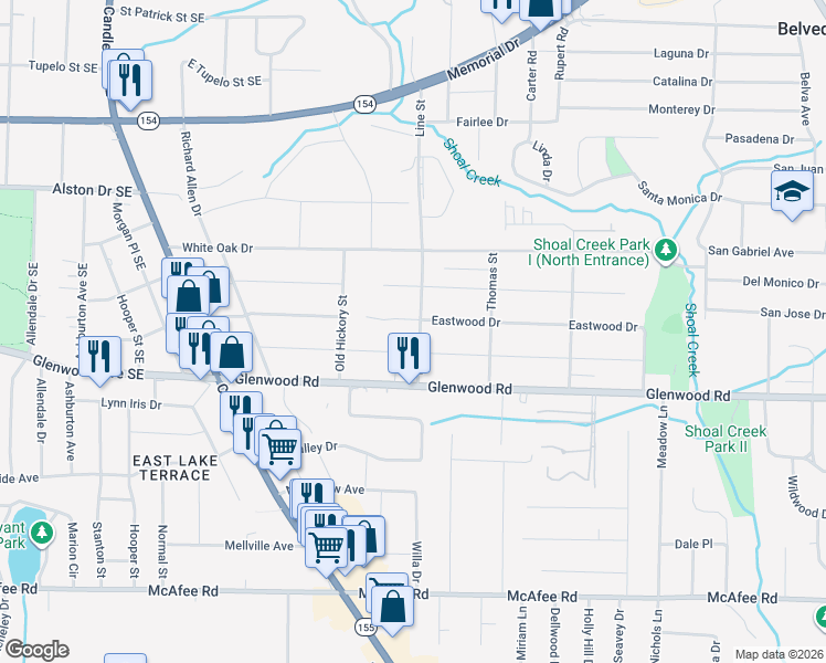 map of restaurants, bars, coffee shops, grocery stores, and more near 1767 Line Street in Decatur
