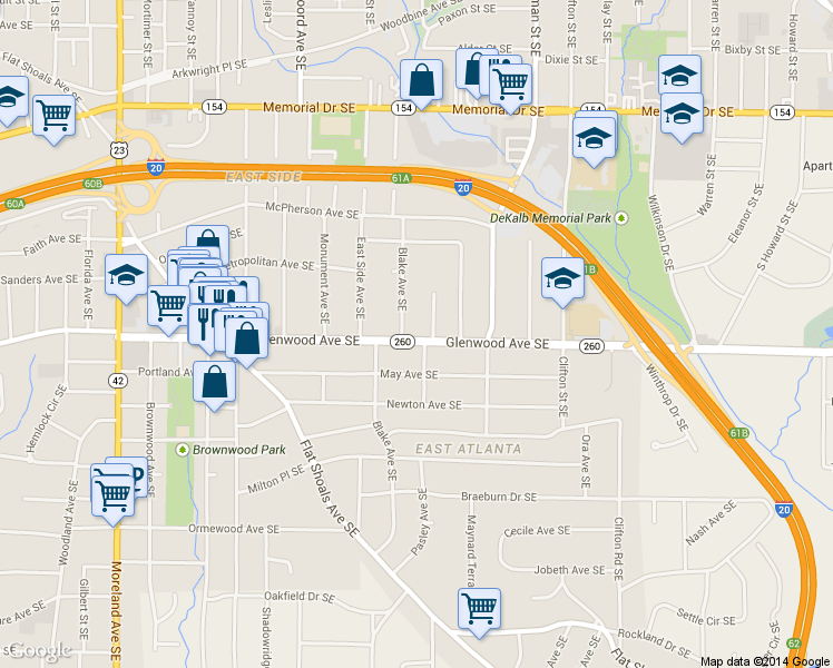 map of restaurants, bars, coffee shops, grocery stores, and more near 471 Pasley Avenue Southeast in Atlanta