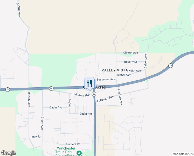 map of restaurants, bars, coffee shops, grocery stores, and more near 26155 Vista Place in Hemet