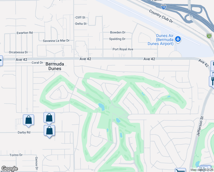 map of restaurants, bars, coffee shops, grocery stores, and more near 42518 Capri Drive in Bermuda Dunes