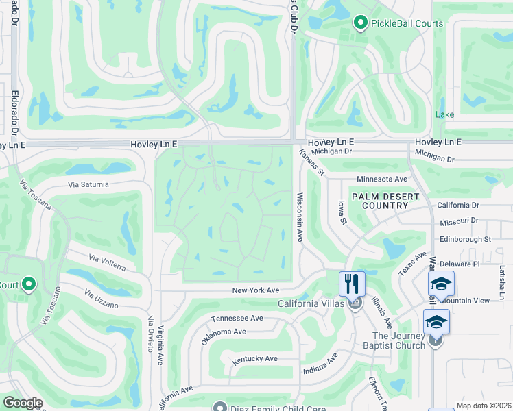 map of restaurants, bars, coffee shops, grocery stores, and more near 42354 Liolios Drive in Palm Desert