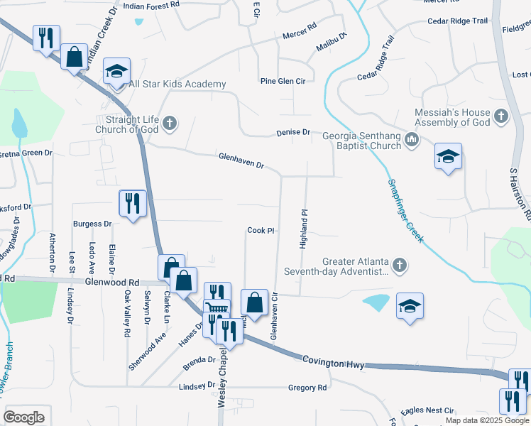 map of restaurants, bars, coffee shops, grocery stores, and more near 4353 Christine Court in Decatur