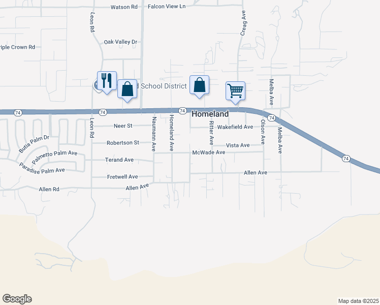 map of restaurants, bars, coffee shops, grocery stores, and more near Guthridge Lane in Homeland