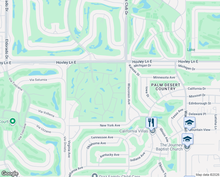 map of restaurants, bars, coffee shops, grocery stores, and more near 42421 Liolios Drive in Palm Desert