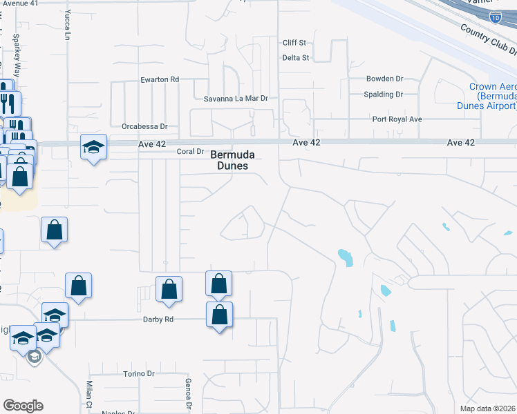 map of restaurants, bars, coffee shops, grocery stores, and more near 78890 Montego Circle in Bermuda Dunes