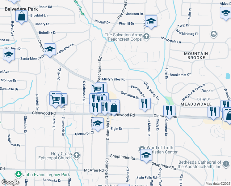 map of restaurants, bars, coffee shops, grocery stores, and more near 3408 Glensford Drive in Decatur