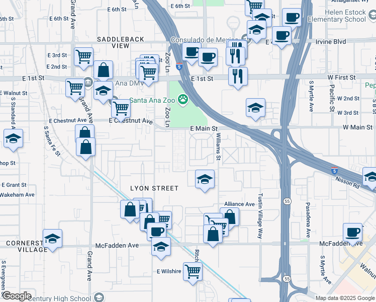 map of restaurants, bars, coffee shops, grocery stores, and more near 37 Estrella in Tustin